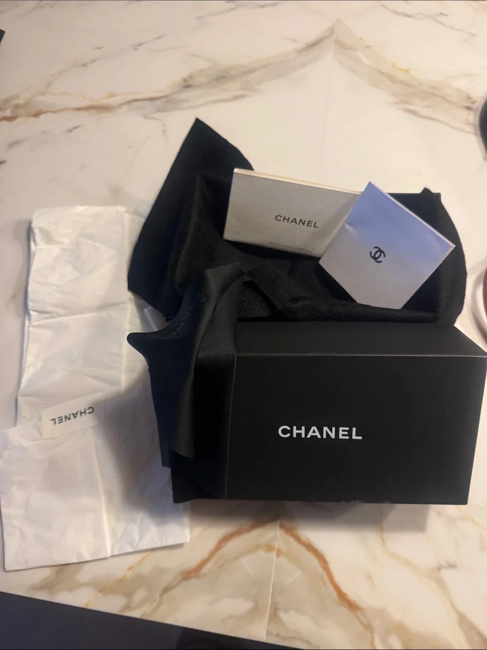 CHANEL glasses Box with Booklet wrapping and ribbon